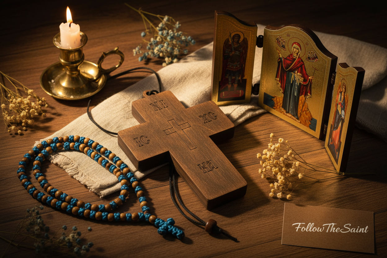 Orthodoxe Alltagsbegleiter – Komboskini, Triptychon-Reiseikone und Holzkreuz – FollowTheSaint