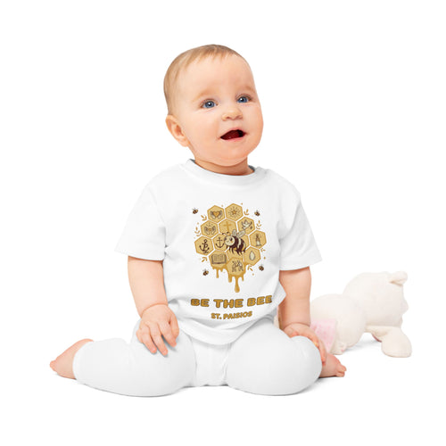 Baby-T-Shirt „Be the Bee“ mit Bienen- und Honigwabenmotiv