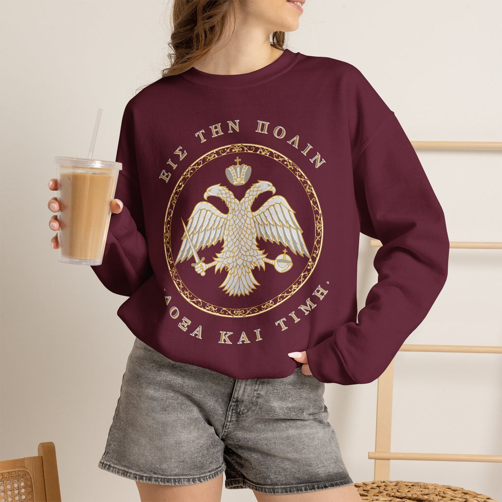 Byzantine Sweatshirt – Doppeladler in Silber-Gold · Δόξα και Τιμή (Ruhm und Ehre) · Versandkostenfrei