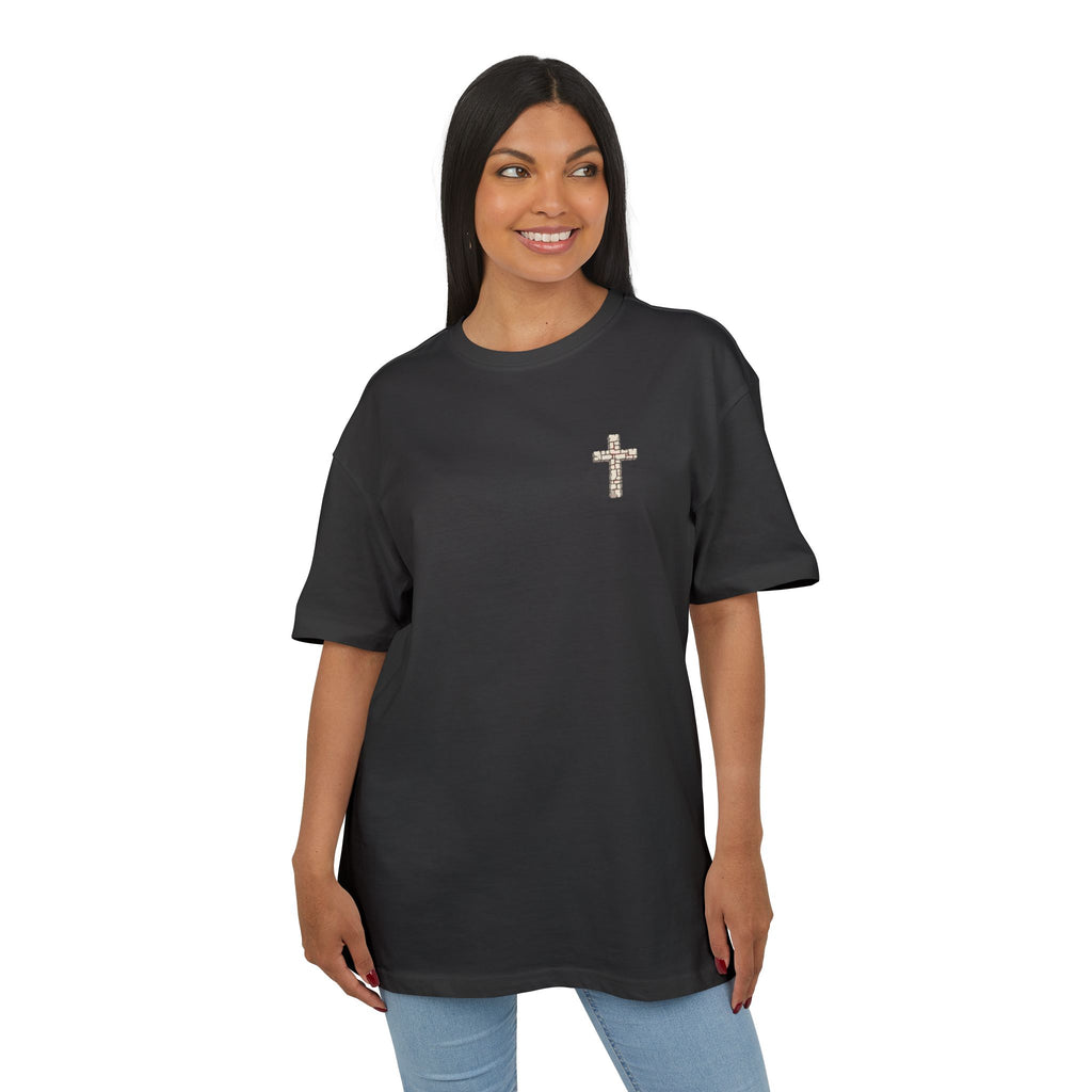 Unisex-Oversize-Shirt „Αν πεθάνεις πριν πεθάνεις…“ – Steinkreuz & griechischer Sinnspruch – Versandkostenfrei