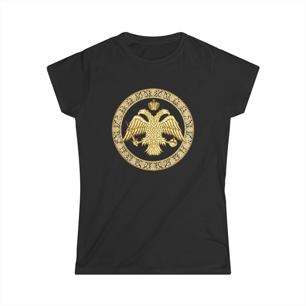 Damen-T-Shirt mit goldenem byzantinischem Doppeladler | Versandkostenfrei