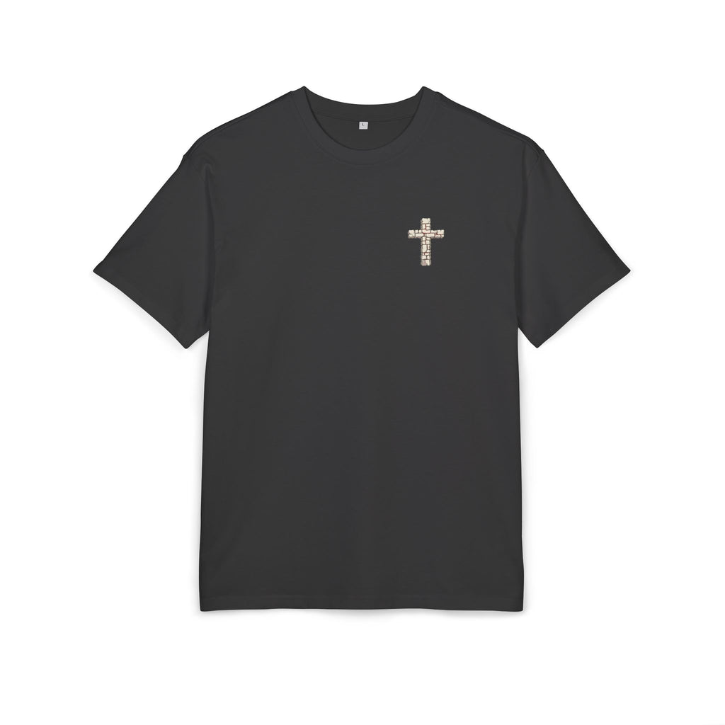 Unisex-Oversize-Shirt „Αν πεθάνεις πριν πεθάνεις…“ – Steinkreuz & griechischer Sinnspruch – Versandkostenfrei