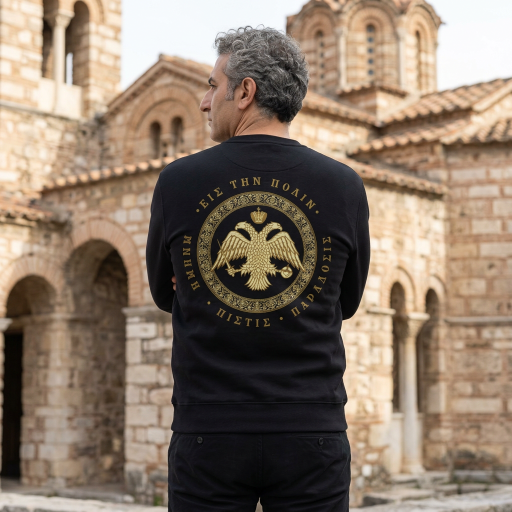 Classic Byzantine Sweatshirt – Doppeladler mit griechischem Siegel-Schriftzug
