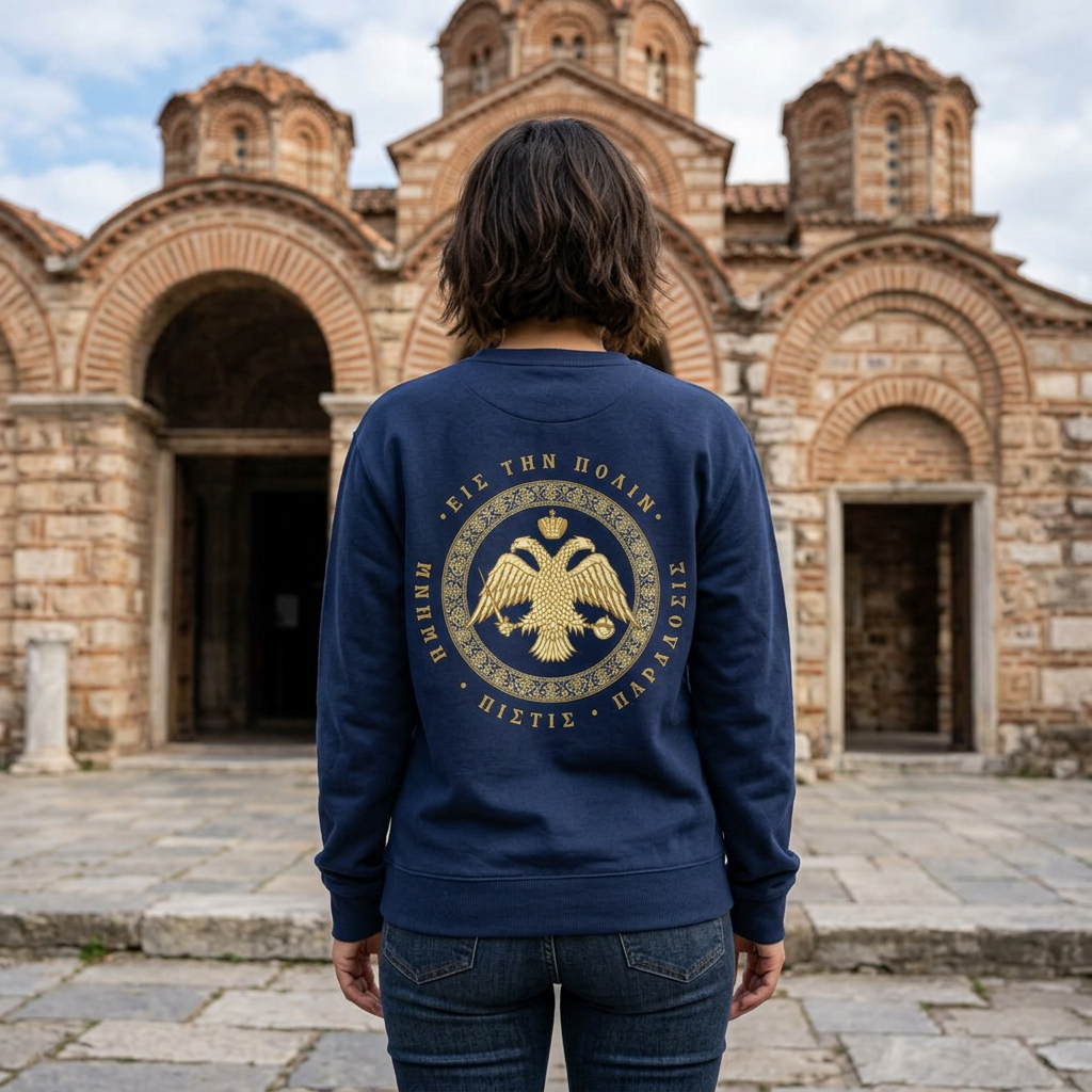 Classic Byzantine Sweatshirt – Doppeladler mit griechischem Siegel-Schriftzug