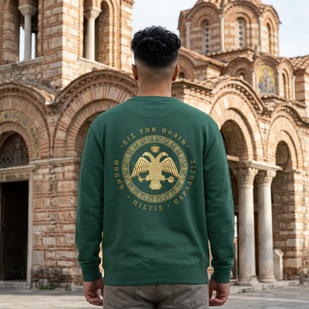 Classic Byzantine Sweatshirt – Doppeladler mit griechischem Siegel-Schriftzug