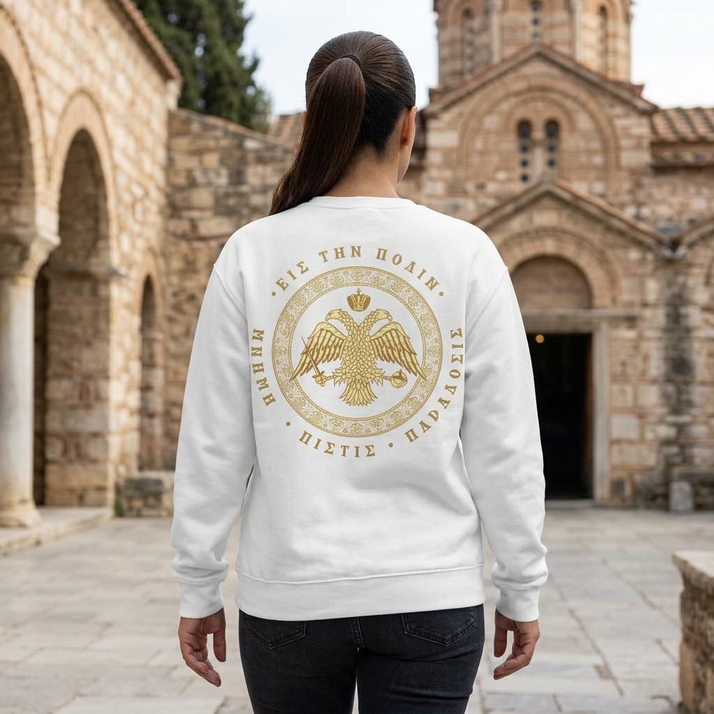 Classic Byzantine Sweatshirt – Doppeladler mit griechischem Siegel-Schriftzug
