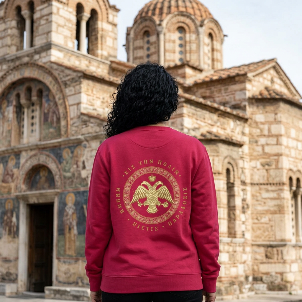 Classic Byzantine Sweatshirt – Doppeladler mit griechischem Siegel-Schriftzug