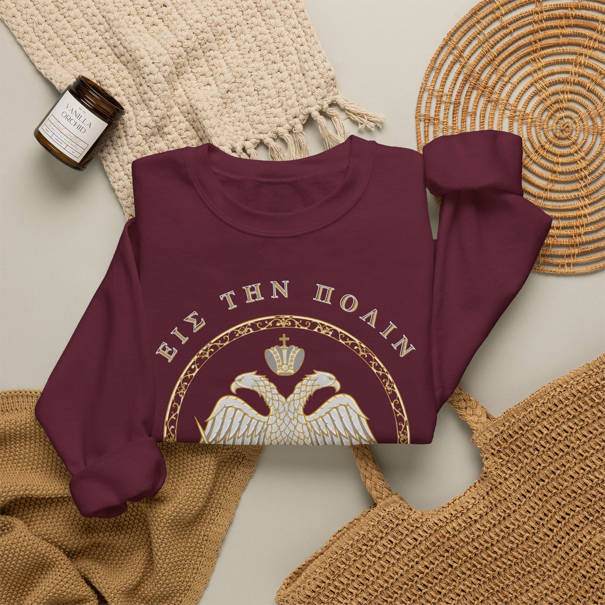 Byzantine Sweatshirt – Doppeladler in Silber-Gold · Δόξα και Τιμή (Ruhm und Ehre) · Versandkostenfrei