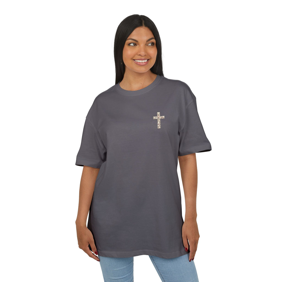 Unisex-Oversize-Shirt „Αν πεθάνεις πριν πεθάνεις…“ – Steinkreuz & griechischer Sinnspruch – Versandkostenfrei