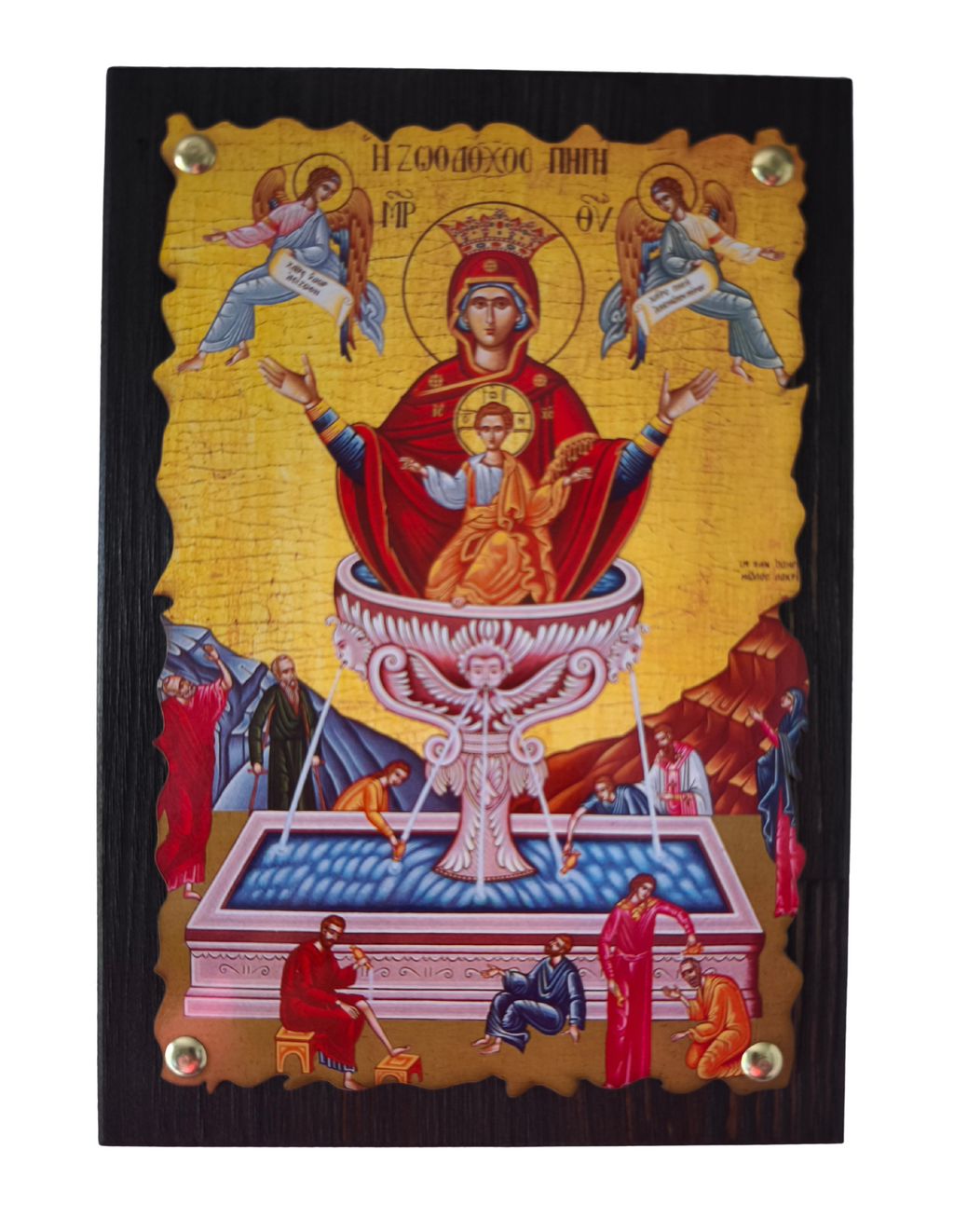 Ikone Zoodochos Pigi – byzantinische Holzikone Lebensspendende Quelle, freigestellt