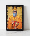 Byzantinische Holzikone Heiliger Kallinikos von Edessa (Agios Kallinikos) – 20x14cm, handgemalt, Griechenland