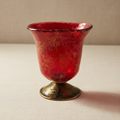 „Orthodoxes Kandili in Rubinrot – mundgeblasenes Craquelé-Glas mit Goldfäden und Messingfuß