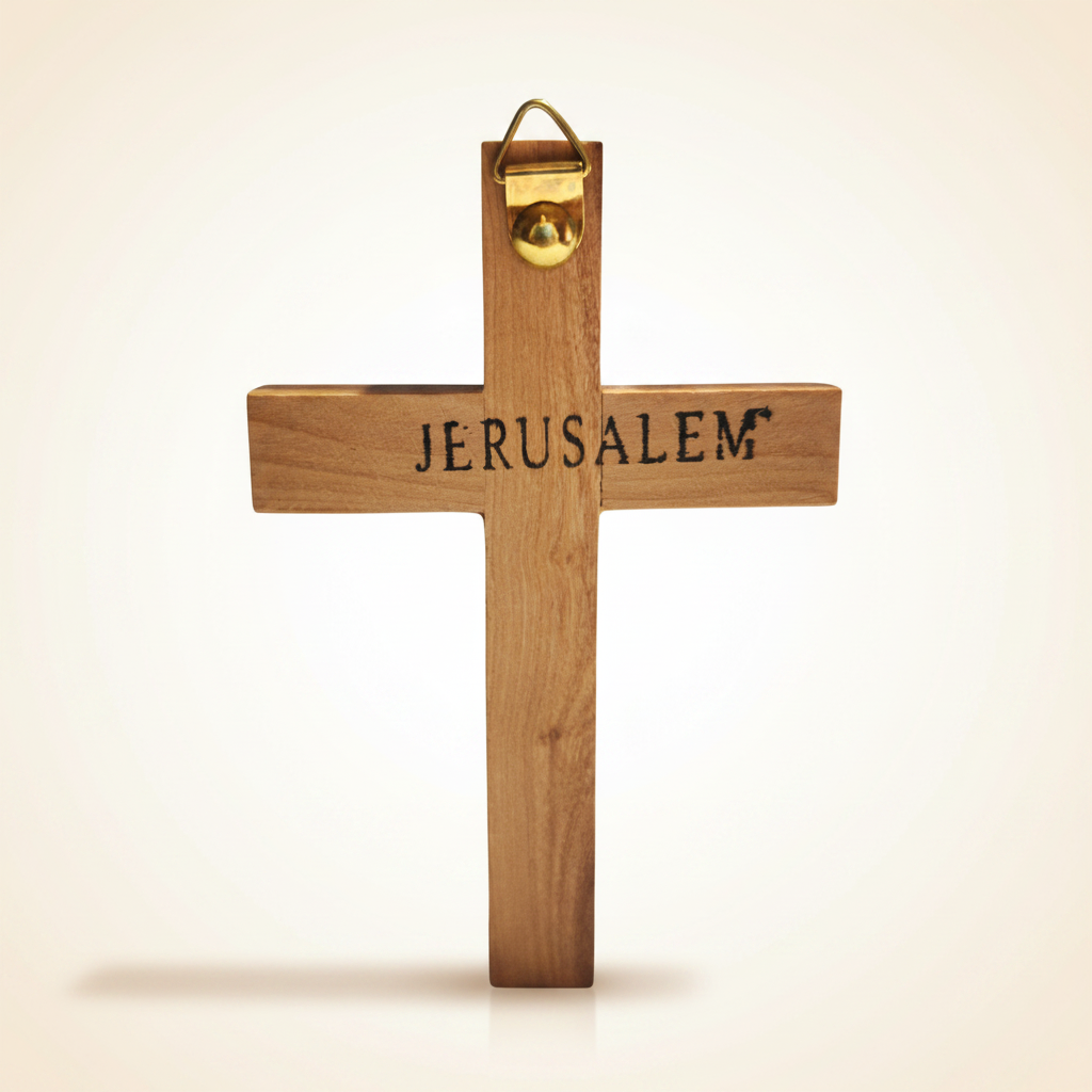 Rückseite Olivenholzkreuz – Crème-Hintergrund
