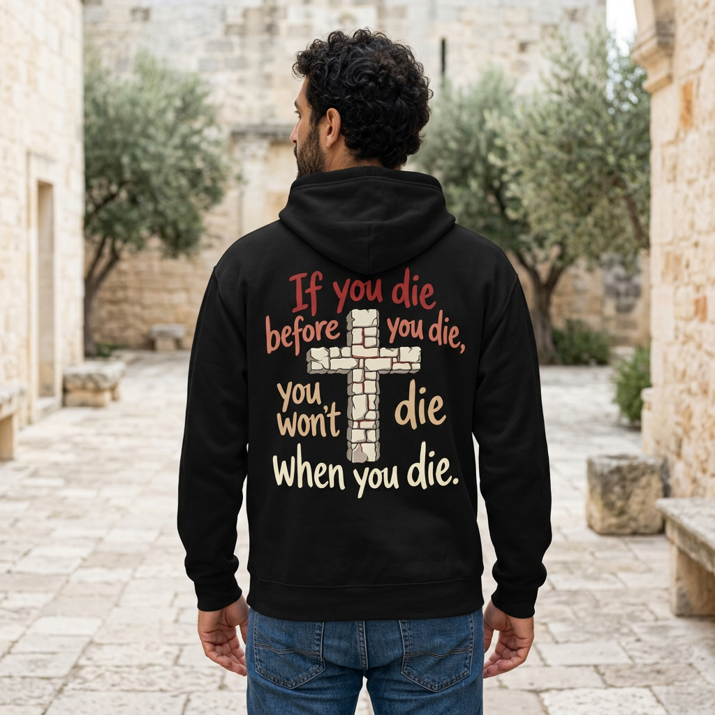 Schwarzer Hoodie mit neuem Rückendesign im Lifestyle-Mockup