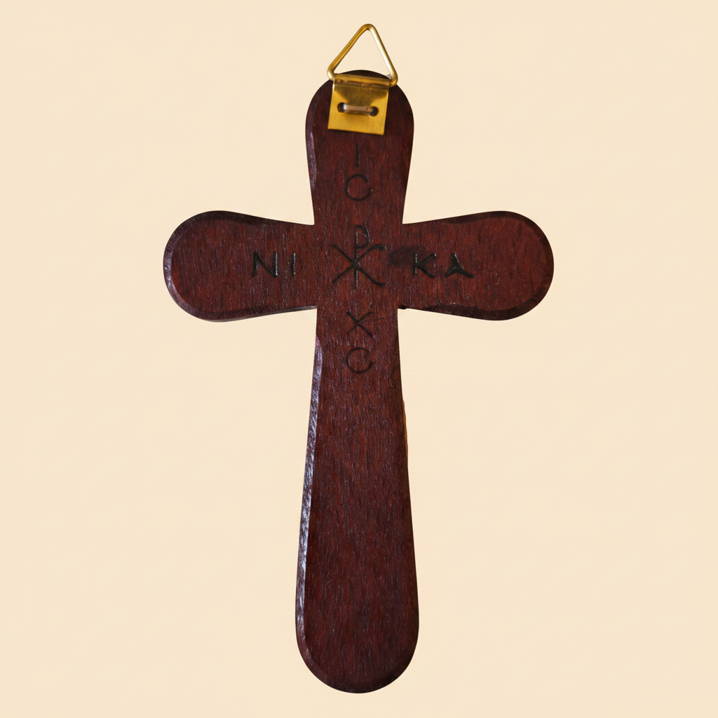 Orthodoxes Wandkreuz abgerundet – Rückseite mit Gravur IC XC NIKA